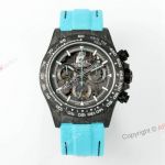 Swiss Grade Clone DiW Rolex Montoya Daytona Skeleton Dial Carbon Fiber Blue Strap 4130 Watch